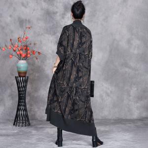 Abstract Patterns High Collar Knitted Caftan Dress