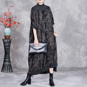 Abstract Patterns High Collar Knitted Caftan Dress