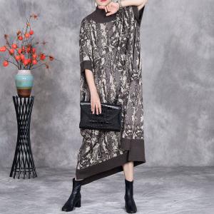 Abstract Patterns High Collar Knitted Caftan Dress
