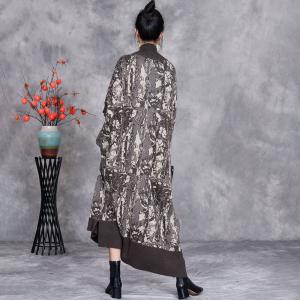 Abstract Patterns High Collar Knitted Caftan Dress