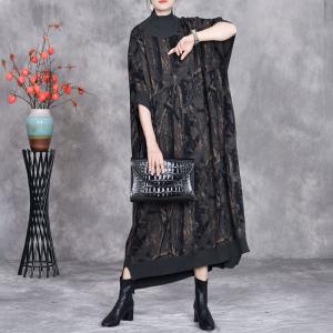 Abstract Patterns High Collar Knitted Caftan Dress