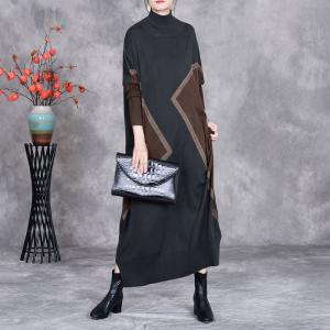 Geometric Patterns High Collar Knitted Jersey Dress