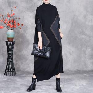 Geometric Patterns High Collar Knitted Jersey Dress