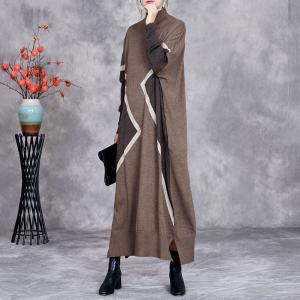 Geometric Patterns High Collar Knitted Jersey Dress