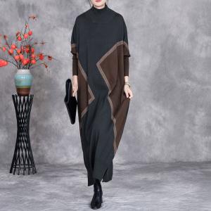 Geometric Patterns High Collar Knitted Jersey Dress