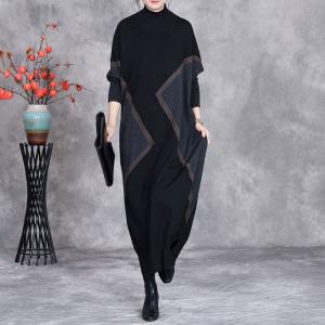 Geometric Patterns High Collar Knitted Jersey Dress