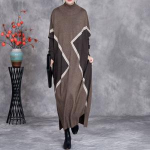 Geometric Patterns High Collar Knitted Jersey Dress