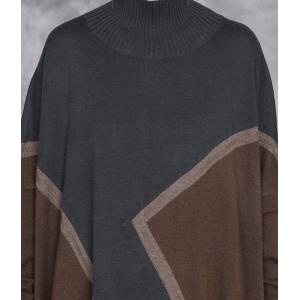 Geometric Patterns High Collar Knitted Jersey Dress