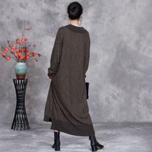 Long Sleeves Loose V-Neck Fine Knit Dress