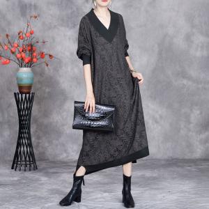 Long Sleeves Loose V-Neck Fine Knit Dress