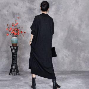 Long Sleeves Loose V-Neck Fine Knit Dress