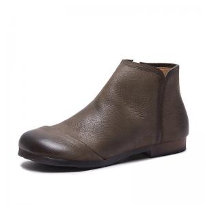 Wide Toed Side Zip Cowhide Leather Comfy Booties