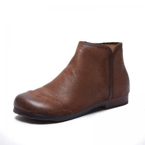 Wide Toed Side Zip Cowhide Leather Comfy Booties