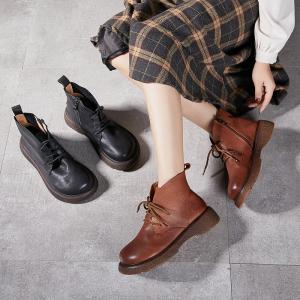 Low Heels Leather Tied Ankle Martin Boots