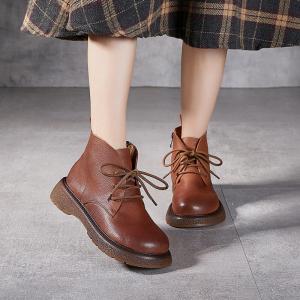 Low Heels Leather Tied Ankle Martin Boots