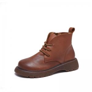 Low Heels Leather Tied Ankle Martin Boots