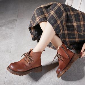 Low Heels Leather Tied Ankle Martin Boots
