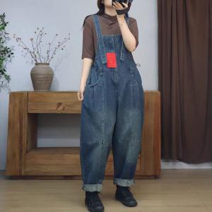 Red Patchwork Baggy Womens Bib Overalls