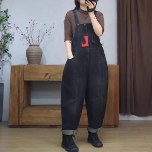 Red Patchwork Baggy Womens Bib Overalls