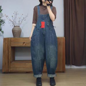 Red Patchwork Baggy Womens Bib Overalls