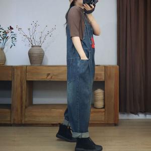 Red Patchwork Baggy Womens Bib Overalls