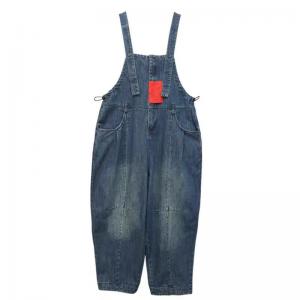 Red Patchwork Baggy Womens Bib Overalls