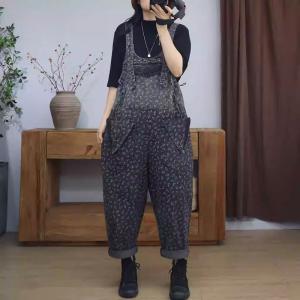 Unique Pockets Floral and Geometric Patterned 90s Overalls