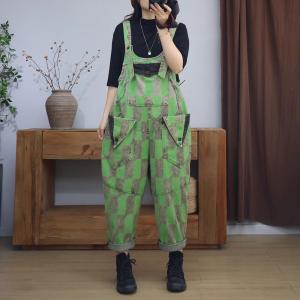 Unique Pockets Floral and Geometric Patterned 90s Overalls