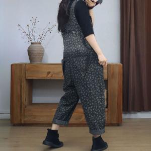 Unique Pockets Floral and Geometric Patterned 90s Overalls