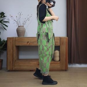 Unique Pockets Floral and Geometric Patterned 90s Overalls