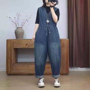 V-Neck Tied Waist Sleeveless Jumpsuits