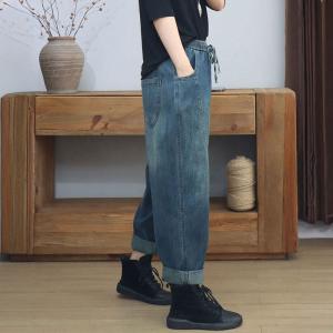 Casual Comfy Cotton Drawstring Waist Jeans
