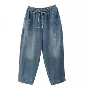 Casual Comfy Cotton Drawstring Waist Jeans
