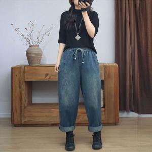 Casual Comfy Cotton Drawstring Waist Jeans