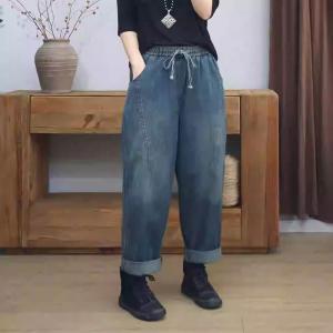 Casual Comfy Cotton Drawstring Waist Jeans