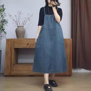 Loose-Fitting Denim A-Line Slip Dress