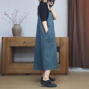 Loose-Fitting Denim A-Line Slip Dress