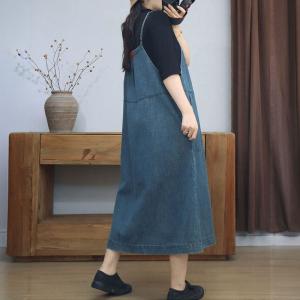 Loose-Fitting Denim A-Line Slip Dress