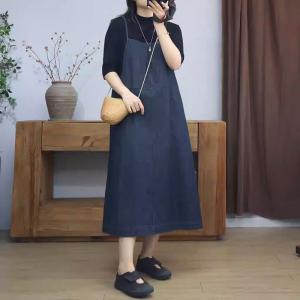 Loose-Fitting Denim A-Line Slip Dress