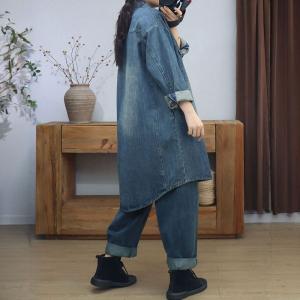 Polo Neck Oversized Midi Jean Jacket