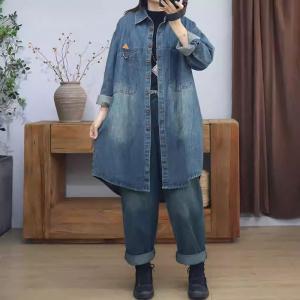 Polo Neck Oversized Midi Jean Jacket