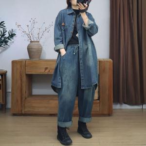 Polo Neck Oversized Midi Jean Jacket