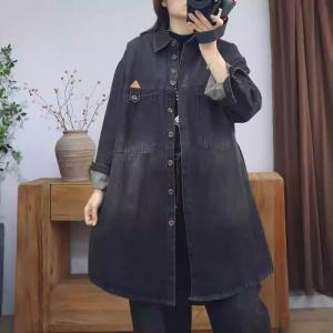 Polo Neck Oversized Midi Jean Jacket