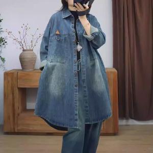 Polo Neck Oversized Midi Jean Jacket