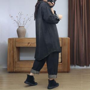 Polo Neck Oversized Midi Jean Jacket
