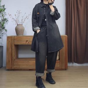 Polo Neck Oversized Midi Jean Jacket