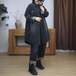 Polo Neck Oversized Midi Jean Jacket