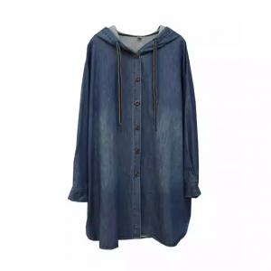 Dark Wash Side Slit Midi Hooded Jacket