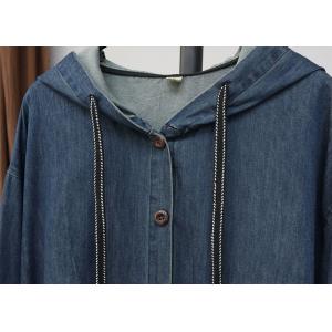 Dark Wash Side Slit Midi Hooded Jacket
