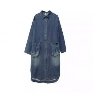 Front Pocket Large Size Long Denim Jacket
